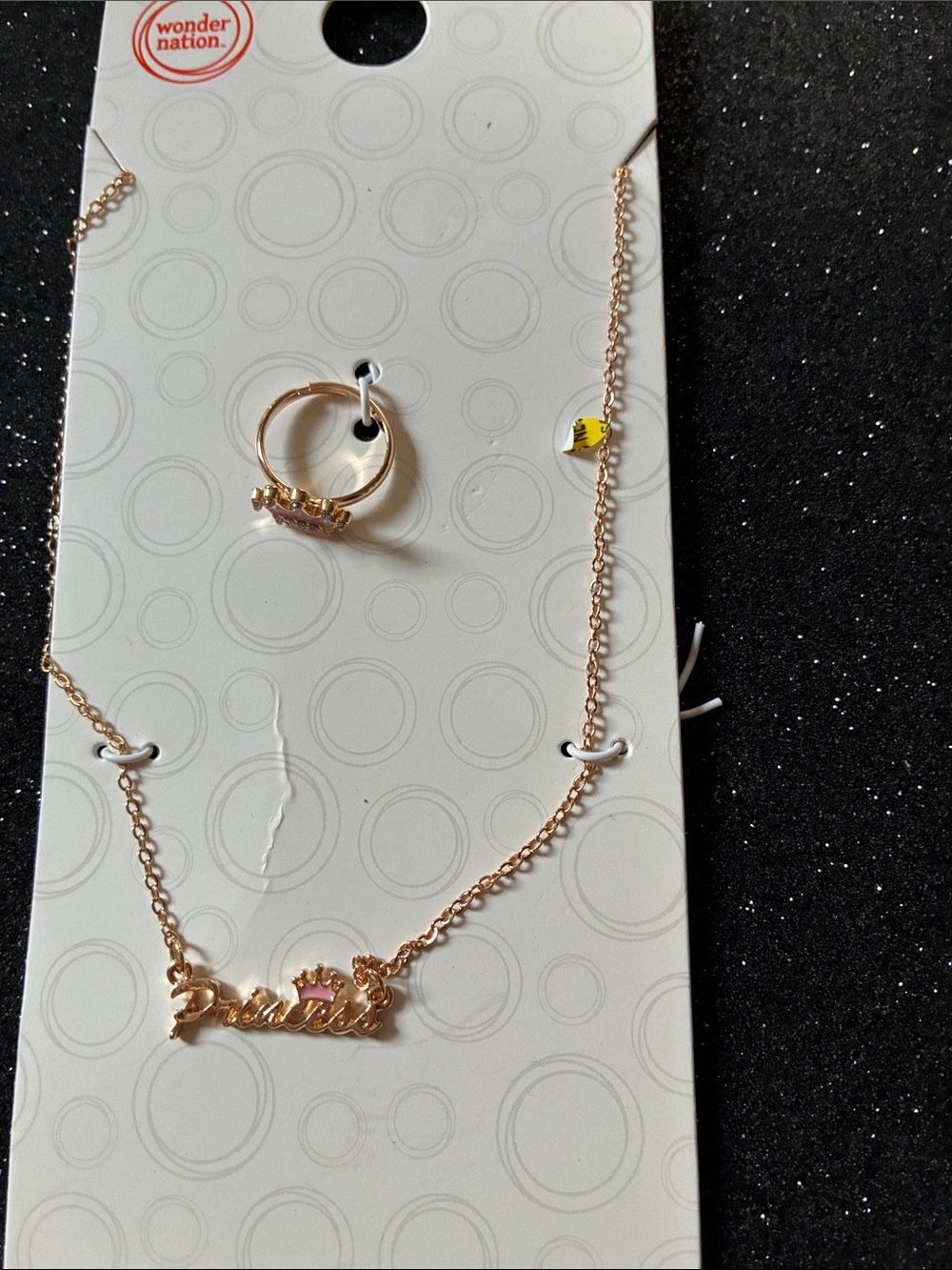 Wonder Nation Rose Gold Nameplate Necklace and Ring Set